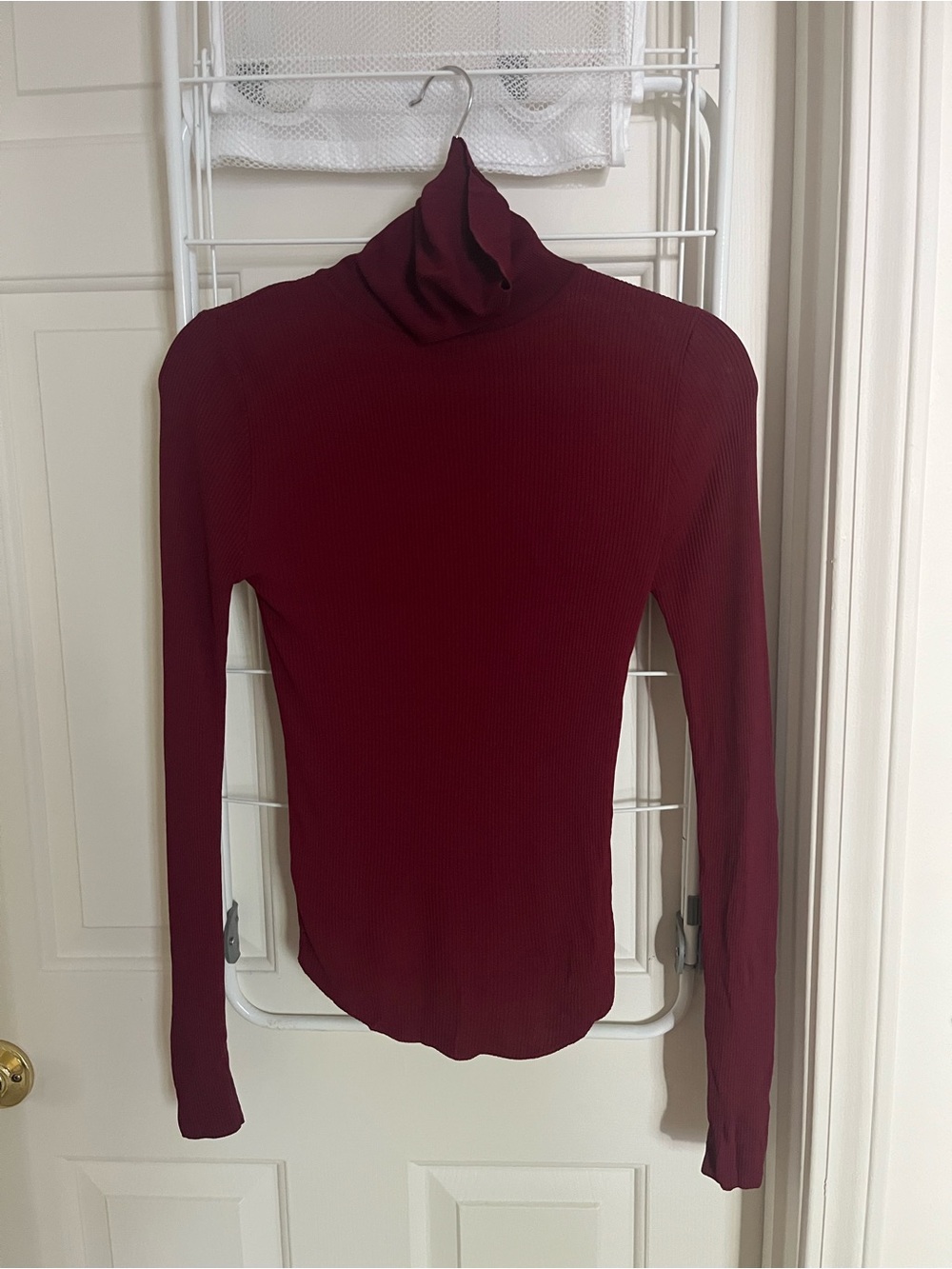 Zara Burgundy Ribbed Turtleneck Long Sleeve Top
